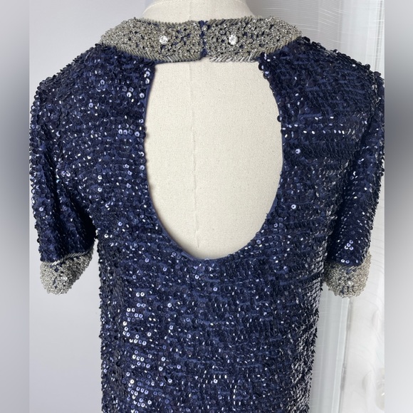 Candela NYC Blue & Silver Beaded Sequined Mini Shirt Dress Size Small - Picture 4 of 11